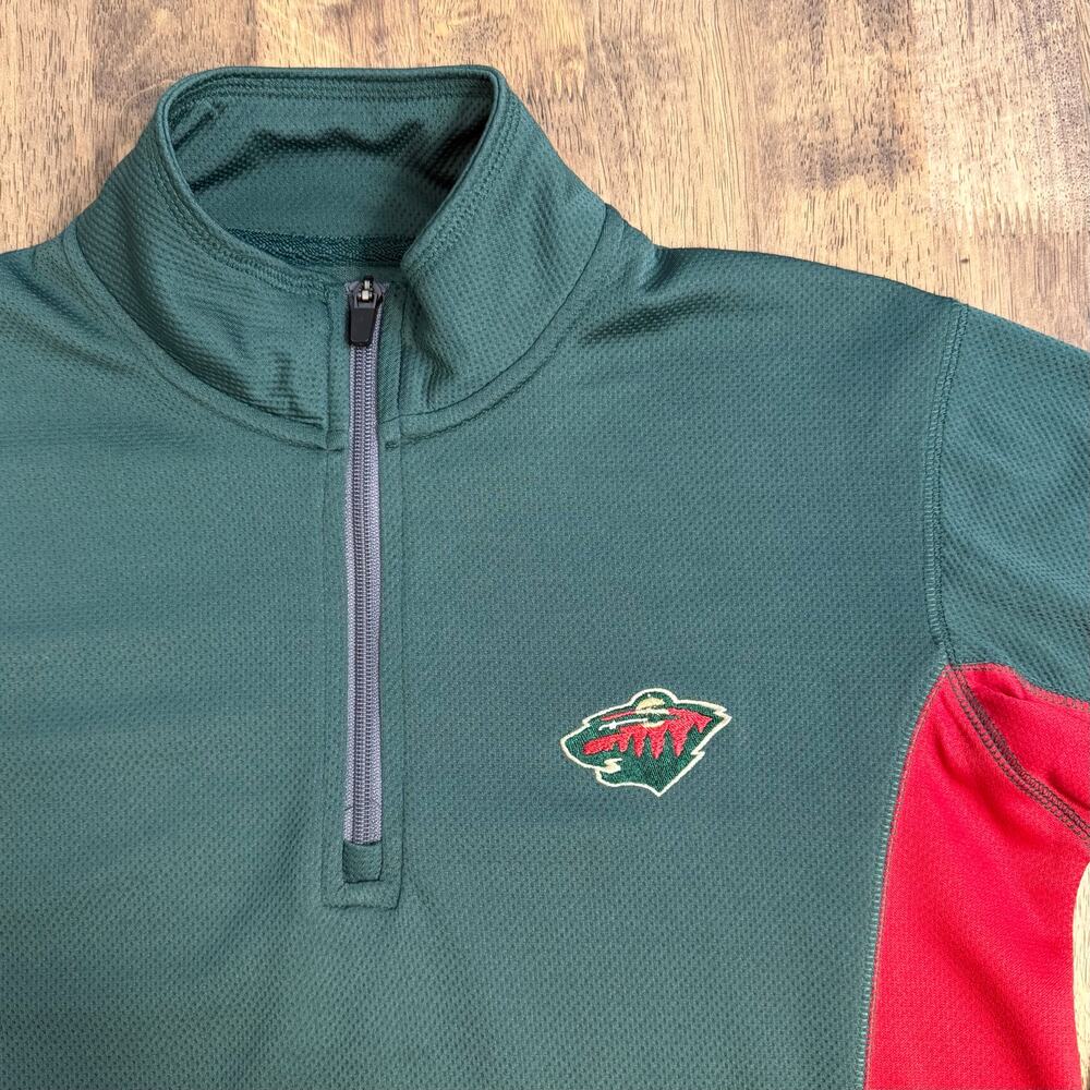 Minnesota Wild Pullover Hockey NHL 1/4 Zip Embroidered Mesh Size Unisex Medium - Picture 4 of 10